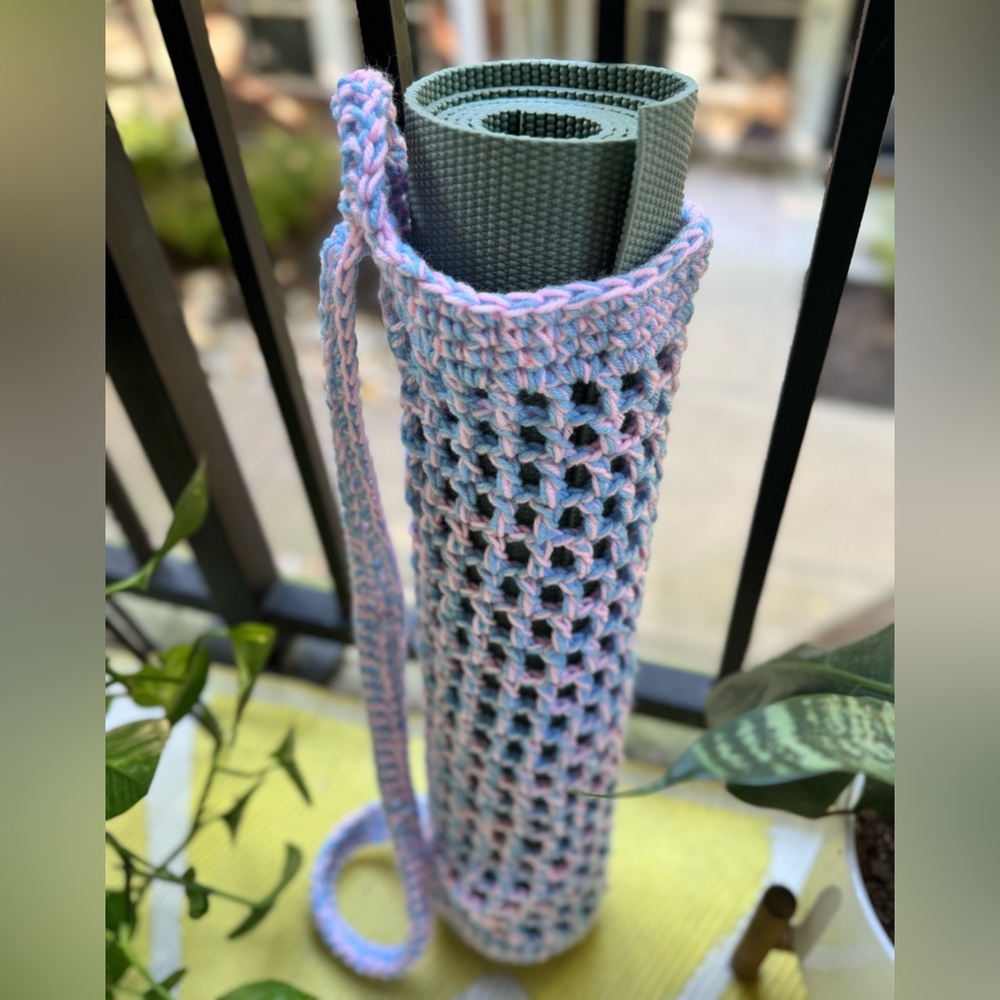 Pink and Blue Crochet Yoga Mat Bag